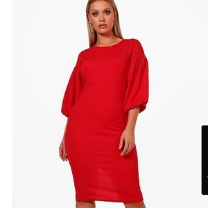 Red fitted dress with puffer sleeves